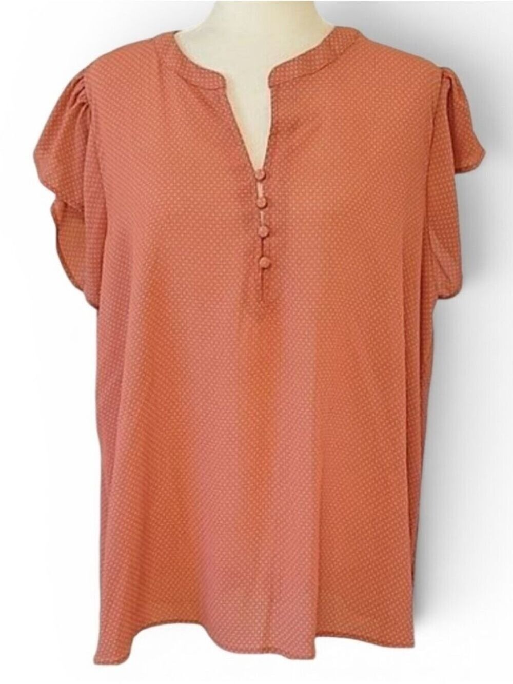 Perch 1X Pink Polka Dot Flowy Blouse